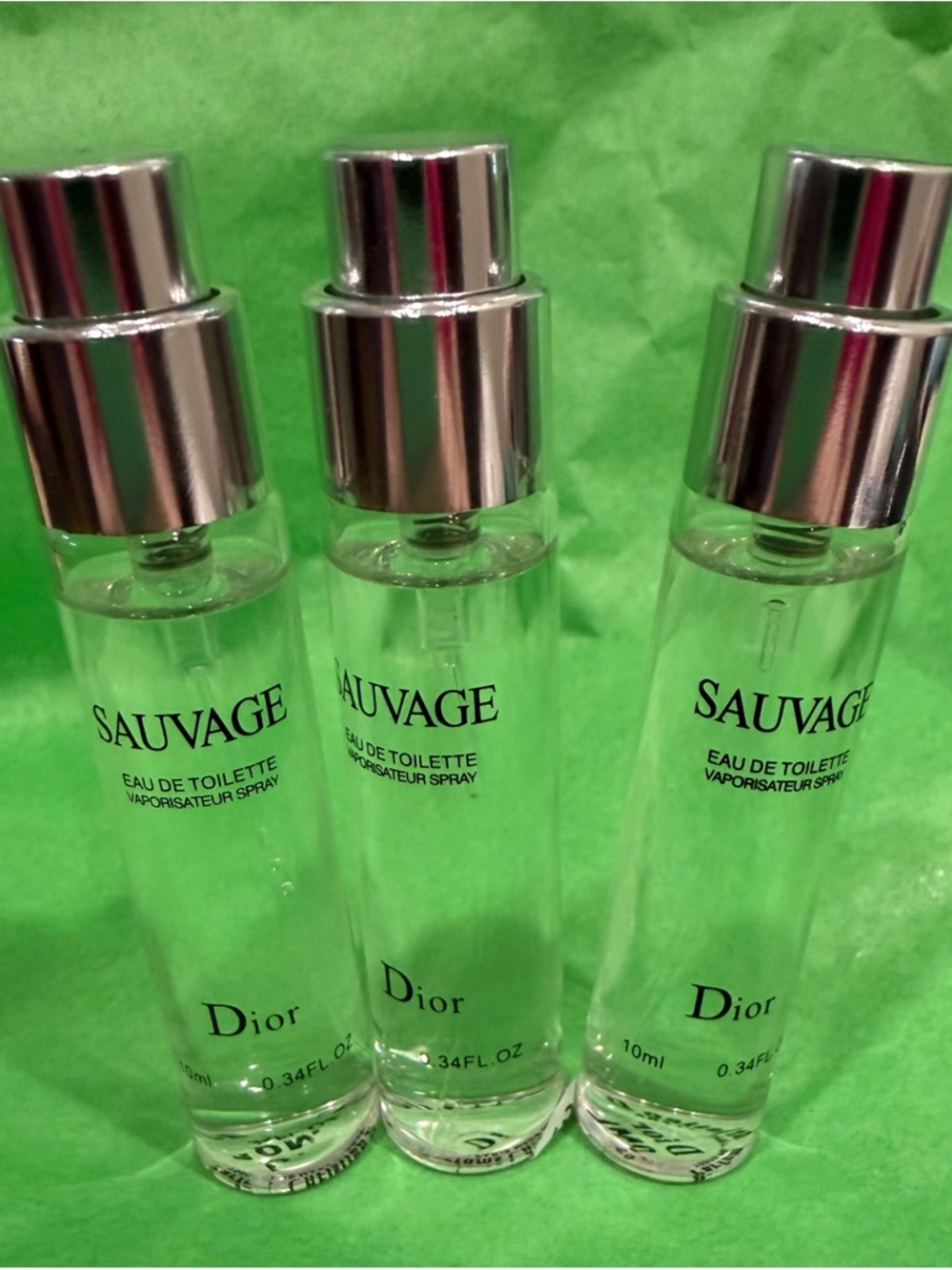 Dior Sauvage Eau de Toilette  Trio with Silver Caps - Clear Bottles 10 ml no top